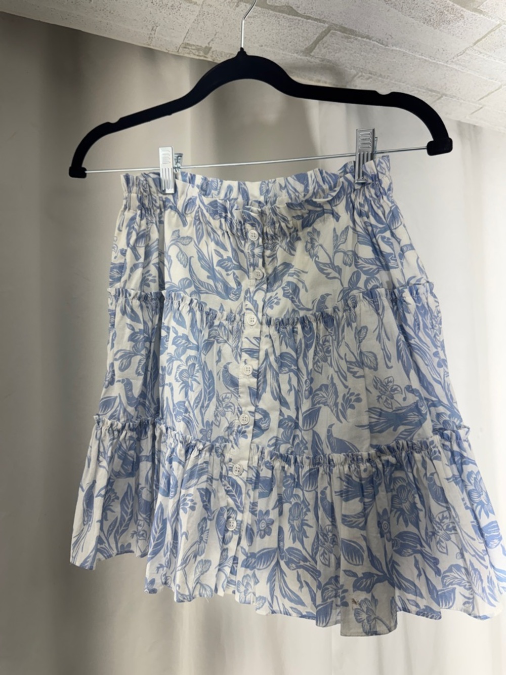 Blue Floral Tiered Button Mini Skirt
